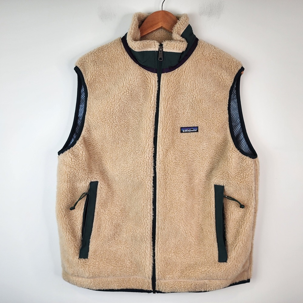 Vintage Patagonia Classic Retro-X Fleece Vest Men's Large Tan Deep Pile USA Made